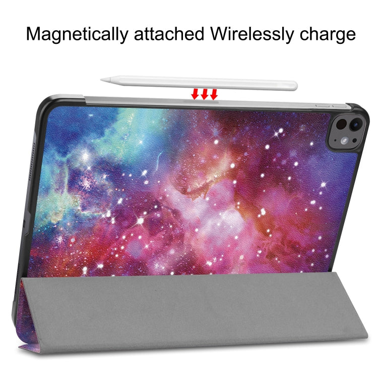 For iPad Pro 13 2024 Custer Painted 3-Fold Holder Smart Leather Tablet Case(Milky Way Nebula)