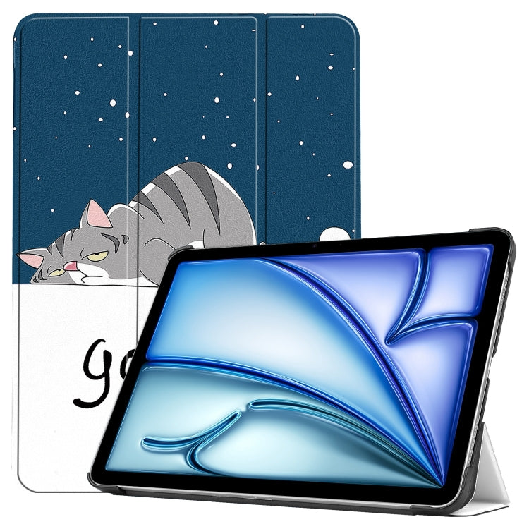 For iPad Air 13 2025 / 2024 Custer Painted 3-Fold Holder Smart Leather Tablet Case(Lazy Cat)