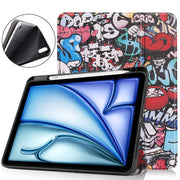 For iPad Air 11 2024 Custer Painted 3-Fold Holder Smart Leather Tablet Case(Graffiti)