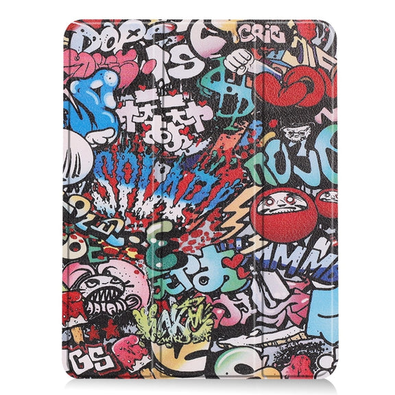 For iPad Air 11 2024 Custer Painted 3-Fold Holder Smart Leather Tablet Case(Graffiti)
