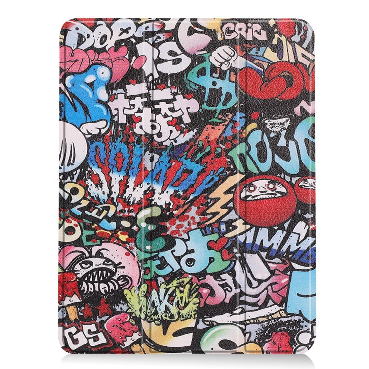 For iPad Air 11 2024 Custer Painted 3-Fold Holder Smart Leather Tablet Case(Graffiti)