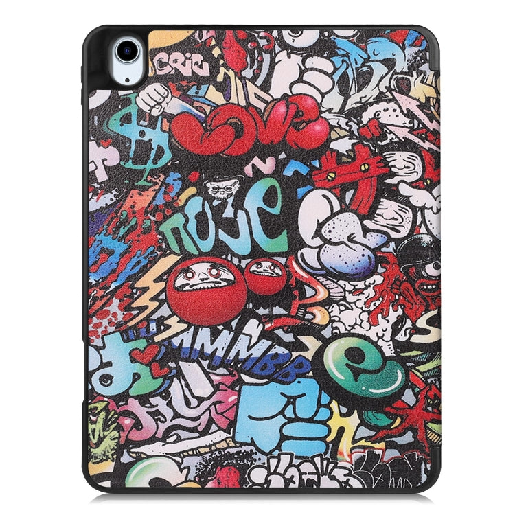 For iPad Air 11 2024 Custer Painted 3-Fold Holder Smart Leather Tablet Case(Graffiti)