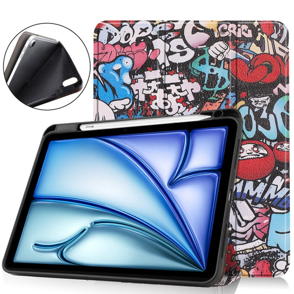 For iPad Air 11 2024 Custer Painted 3-Fold Holder Smart Leather Tablet Case(Graffiti)