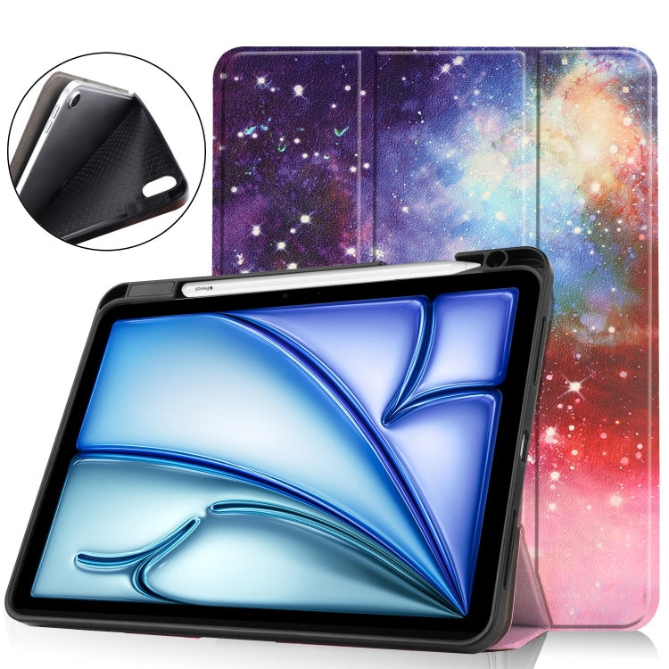 For iPad Air 11 2024 Custer Painted 3-Fold Holder Smart Leather Tablet Case(Milky Way Nebula)