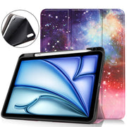 For iPad Air 11 2024 Custer Painted 3-Fold Holder Smart Leather Tablet Case(Milky Way Nebula)