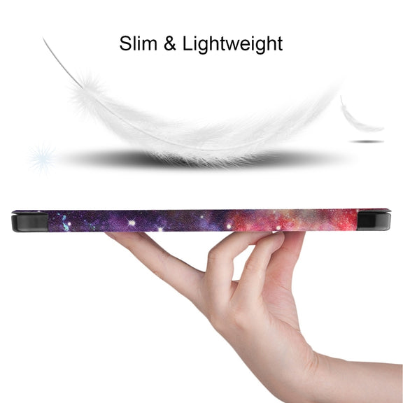 For iPad Air 11 2024 Custer Painted 3-Fold Holder Smart Leather Tablet Case(Milky Way Nebula)