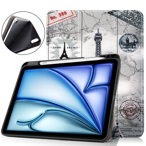 For iPad Air 11 2024 / 2025 Custer Painted 3-Fold Holder Smart Leather Tablet Case(Eiffel Tower)