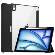 For iPad Air 11 2025 / 2024 Pure Color 3-fold Clear TPU Smart Leather Tablet Case(Black)
