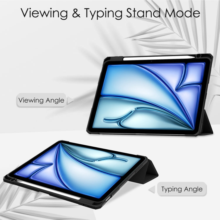 For iPad Air 11 2025 / 2024 Pure Color 3-fold Clear TPU Smart Leather Tablet Case(Black)