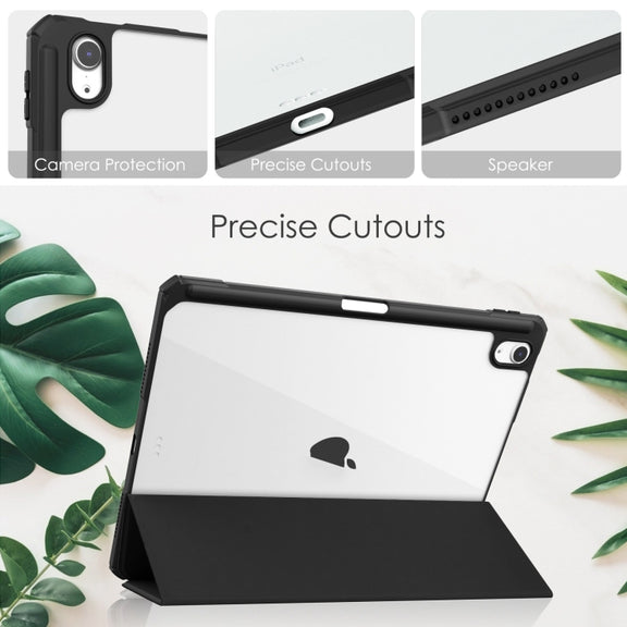 For iPad Air 11 2025 / 2024 Pure Color 3-fold Clear TPU Smart Leather Tablet Case(Black)
