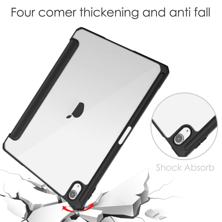 For iPad Air 11 2025 / 2024 Pure Color 3-fold Clear TPU Smart Leather Tablet Case(Black)