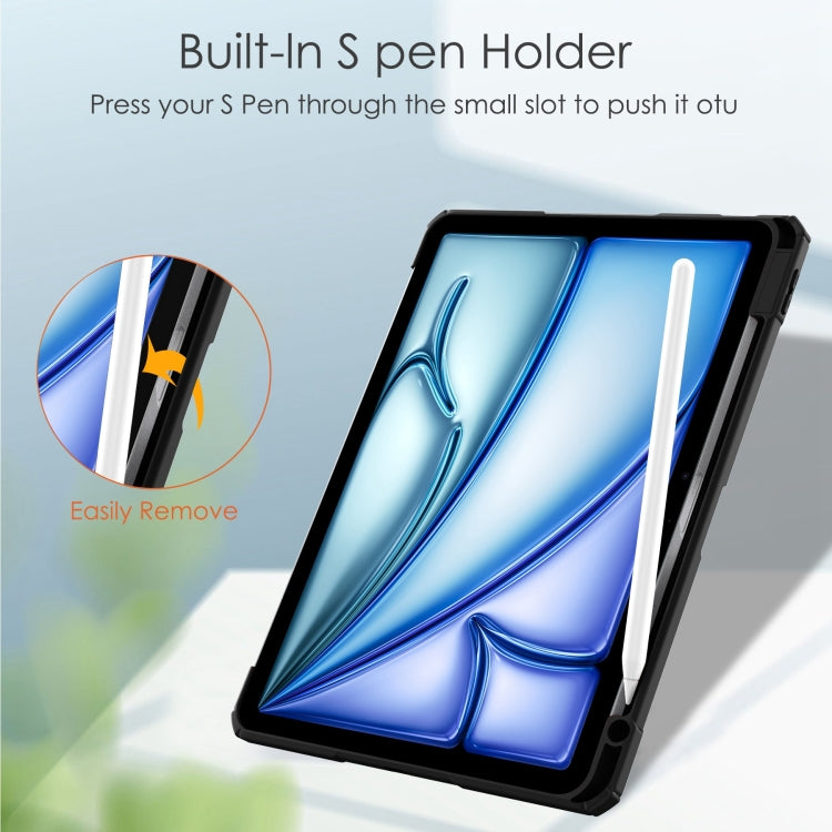 For iPad Air 11 2025 / 2024 Pure Color 3-fold Clear TPU Smart Leather Tablet Case(Black)