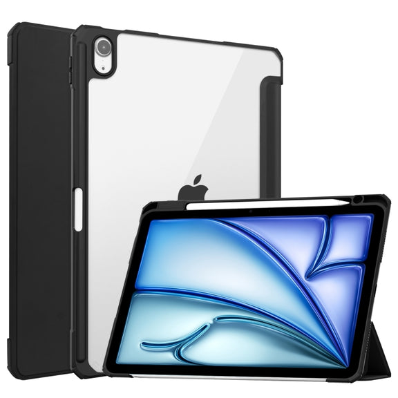 For iPad Air 11 2025 / 2024 Pure Color 3-fold Clear TPU Smart Leather Tablet Case(Black)