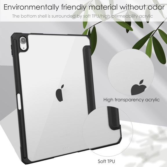 For iPad Air 11 2025 / 2024 Pure Color 3-fold Clear TPU Smart Leather Tablet Case(Black)
