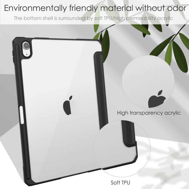 For iPad Air 11 2025 / 2024 Pure Color 3-fold Clear TPU Smart Leather Tablet Case(Black)