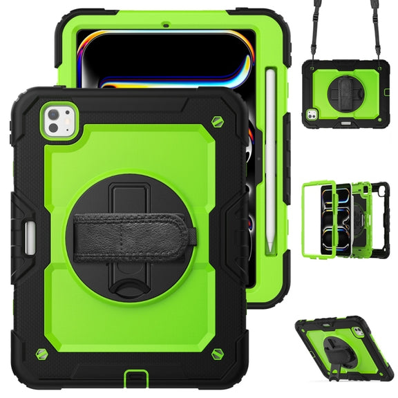 For iPad Pro 11 2024 Silicone Hybrid PC Tablet Protective Case(Yellow Green+Black)