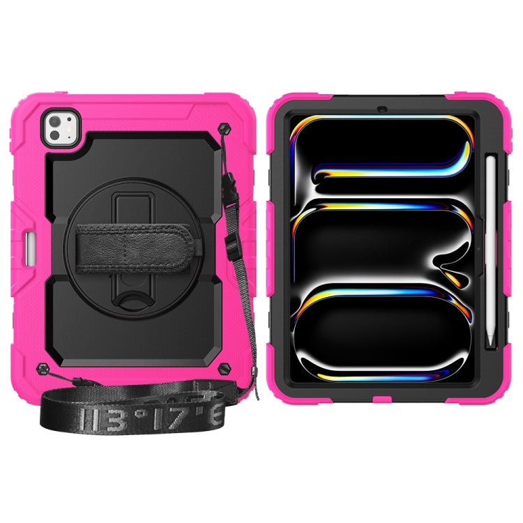 For iPad Pro 11 2024 Silicone Hybrid PC Tablet Protective Case(Black+Rose Red)
