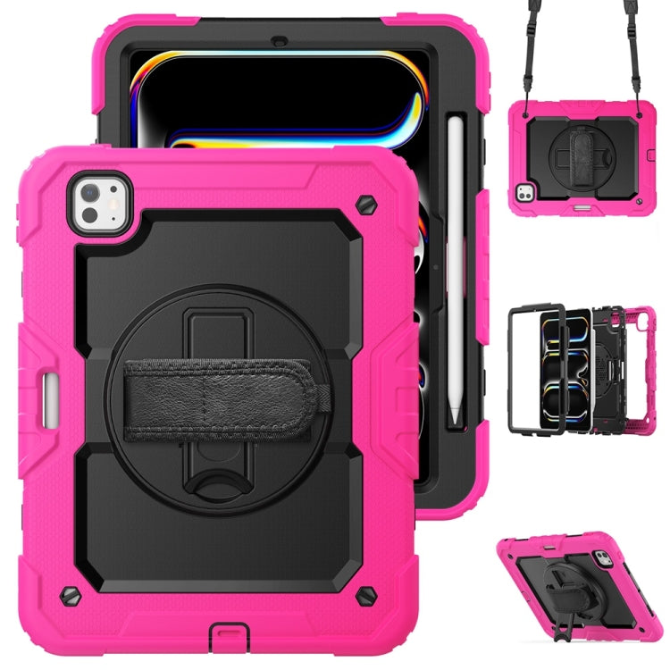 For iPad Pro 11 2024 Silicone Hybrid PC Tablet Protective Case(Black+Rose Red)