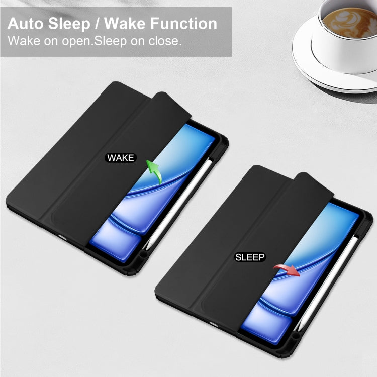 For iPad Air 13 2024 Pure Color 3-fold Clear TPU Smart Leather Tablet Case(Black)