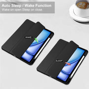 For iPad Air 13 2024 Pure Color 3-fold Clear TPU Smart Leather Tablet Case(Black)