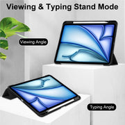 For iPad Air 13 2024 Pure Color 3-fold Clear TPU Smart Leather Tablet Case(Black)