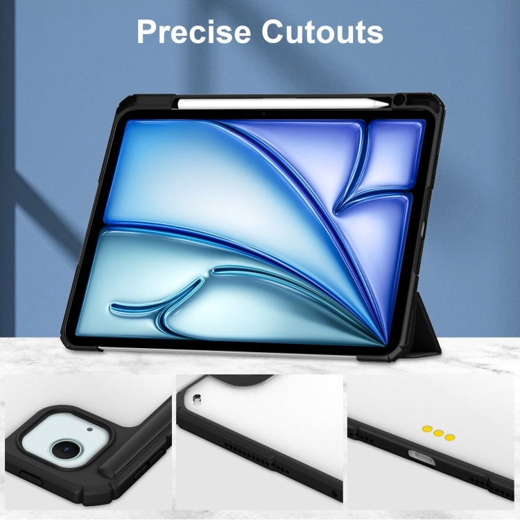 For iPad Air 13 2024 Pure Color 3-fold Clear TPU Smart Leather Tablet Case(Black)