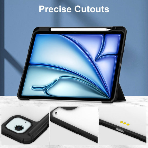 For iPad Air 13 2024 Pure Color 3-fold Clear TPU Smart Leather Tablet Case(Black)