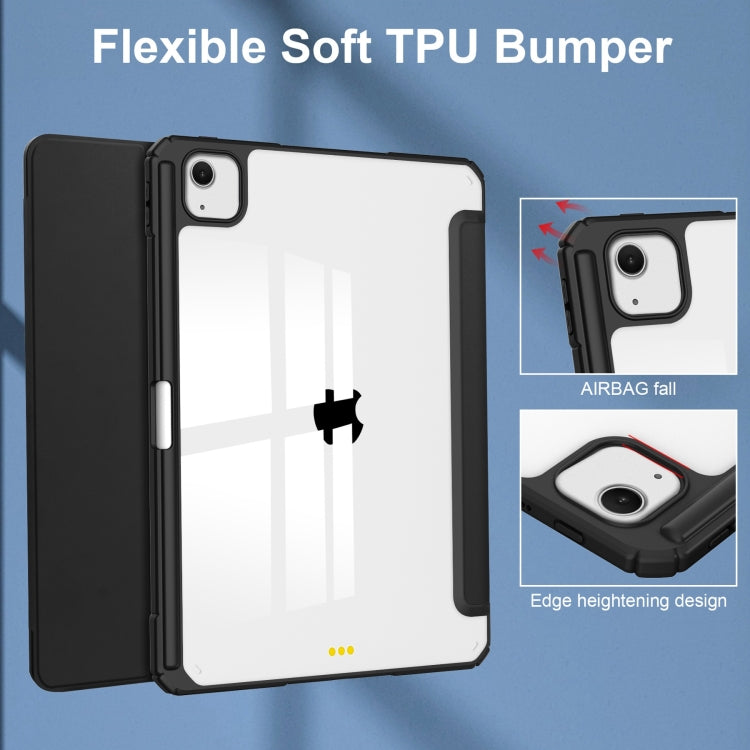 For iPad Air 13 2024 Pure Color 3-fold Clear TPU Smart Leather Tablet Case(Black)