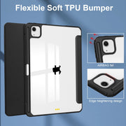For iPad Air 13 2024 Pure Color 3-fold Clear TPU Smart Leather Tablet Case(Black)