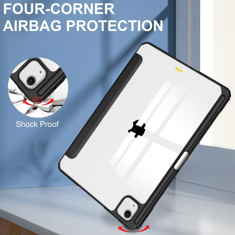 For iPad Air 13 2024 Pure Color 3-fold Clear TPU Smart Leather Tablet Case(Black)