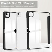For iPad Air 13 2024 Pure Color 3-fold Clear TPU Smart Leather Tablet Case(Black)