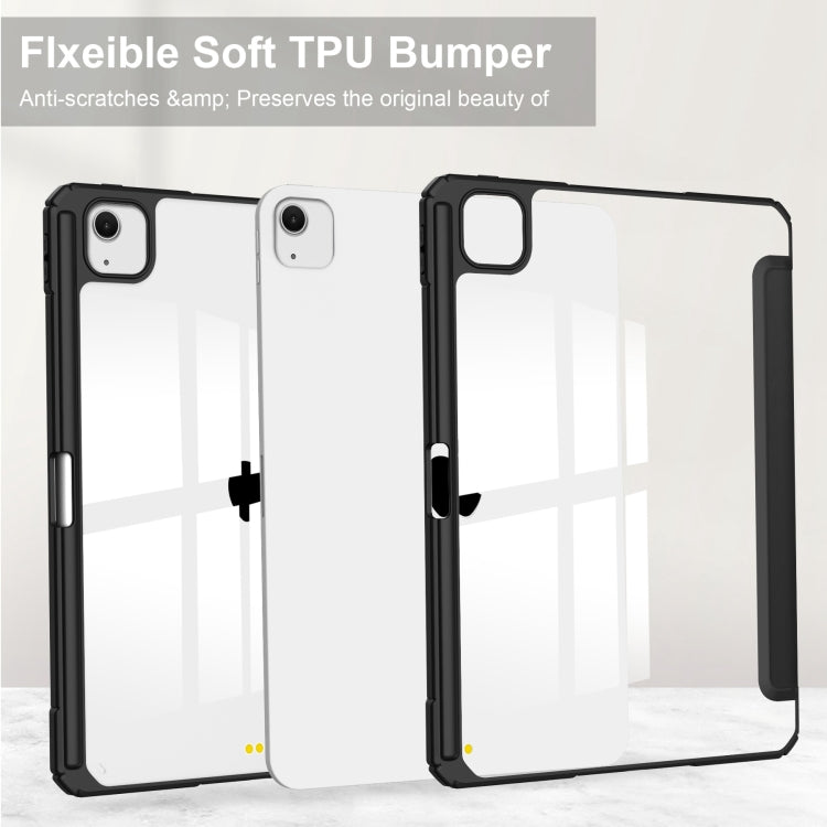 For iPad Air 13 2024 Pure Color 3-fold Clear TPU Smart Leather Tablet Case(Black)