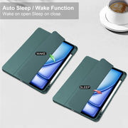 For iPad Air 13 2025 / 2024 Pure Color 3-fold Clear TPU Smart Leather Tablet Case(Dark Green)