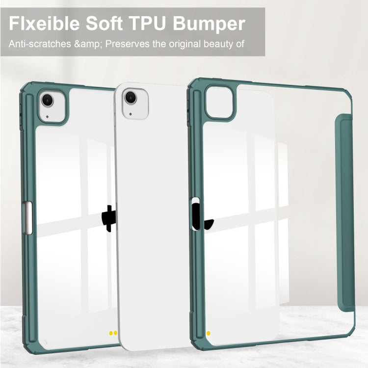 For iPad Air 13 2025 / 2024 Pure Color 3-fold Clear TPU Smart Leather Tablet Case(Dark Green)