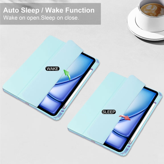 For iPad Air 13 2024 Pure Color 3-fold Clear TPU Smart Leather Tablet Case(Sky Blue)