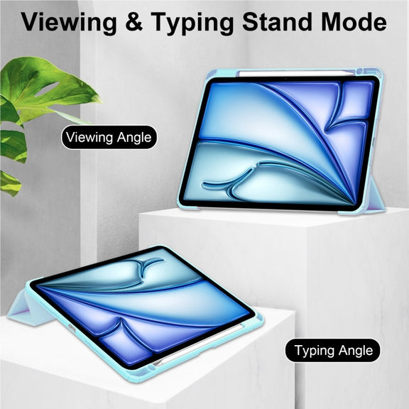 For iPad Air 13 2024 Pure Color 3-fold Clear TPU Smart Leather Tablet Case(Sky Blue)