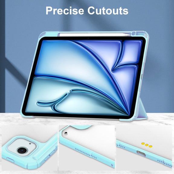 For iPad Air 13 2024 Pure Color 3-fold Clear TPU Smart Leather Tablet Case(Sky Blue)