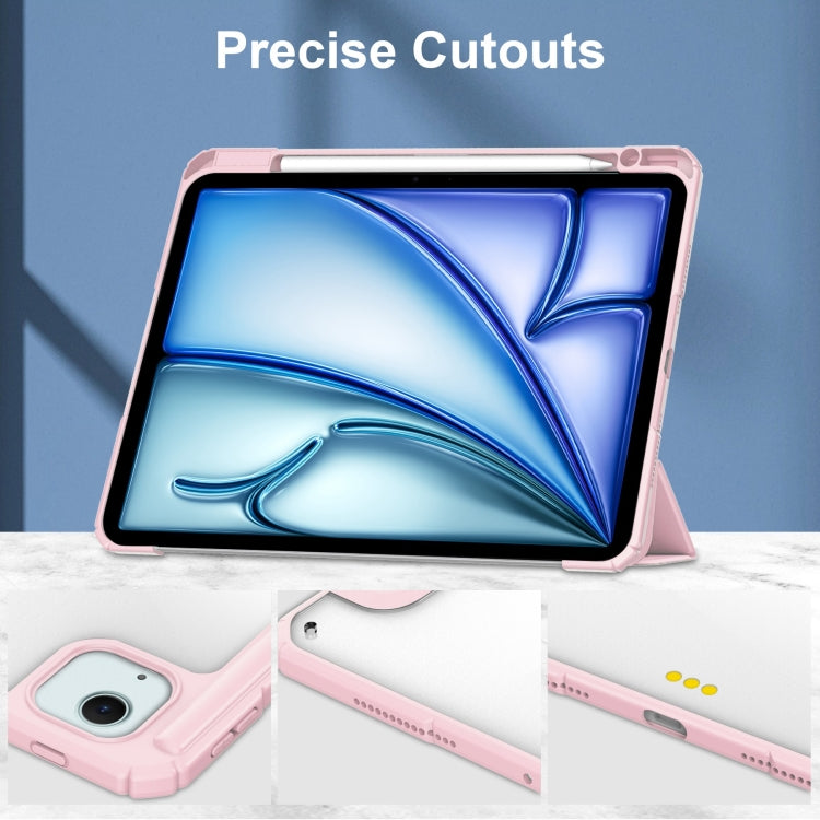 For iPad Air 13 2025 / 2024 Pure Color 3-fold Clear TPU Smart Leather Tablet Case(Pink)