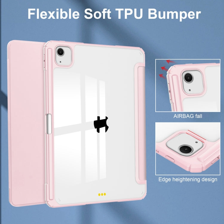 For iPad Air 13 2025 / 2024 Pure Color 3-fold Clear TPU Smart Leather Tablet Case(Pink)