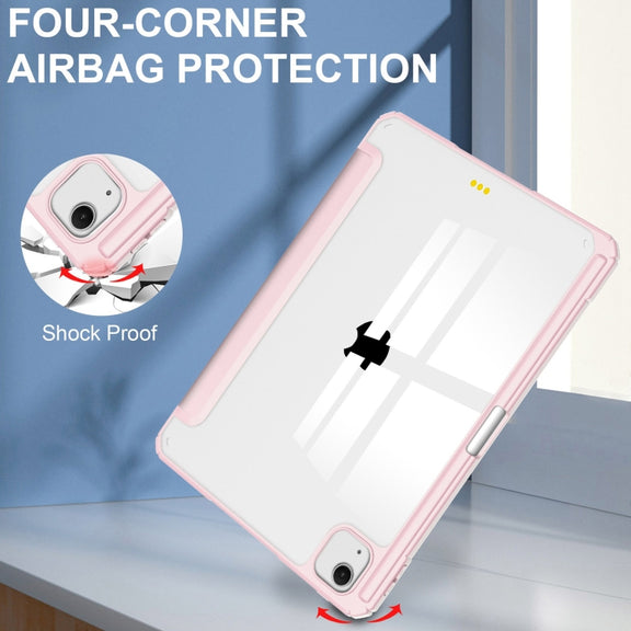 For iPad Air 13 2025 / 2024 Pure Color 3-fold Clear TPU Smart Leather Tablet Case(Pink)