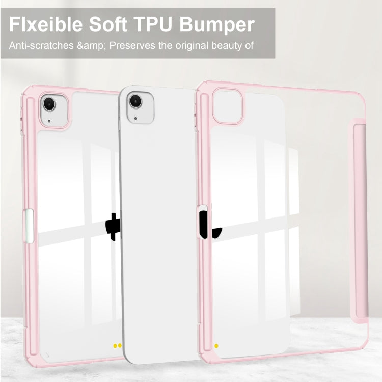 For iPad Air 13 2025 / 2024 Pure Color 3-fold Clear TPU Smart Leather Tablet Case(Pink)