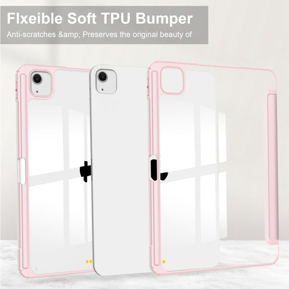 For iPad Air 13 2025 / 2024 Pure Color 3-fold Clear TPU Smart Leather Tablet Case(Pink)