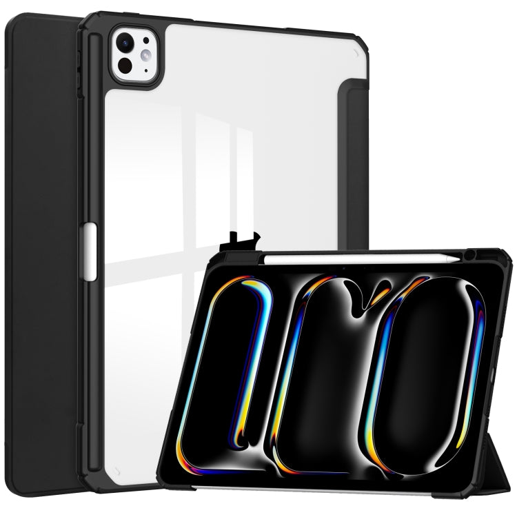 For iPad Pro 11 2024 Pure Color 3-fold Clear TPU Smart Leather Tablet Case(Black)