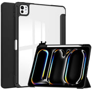 For iPad Pro 11 2024 Pure Color 3-fold Clear TPU Smart Leather Tablet Case(Black)