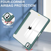 For iPad Pro 11 2024 Pure Color 3-fold Clear TPU Smart Leather Tablet Case(Dark Green)