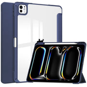 For iPad Pro 11 2024 Pure Color 3-fold Clear TPU Smart Leather Tablet Case(Dark Blue)