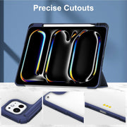 For iPad Pro 11 2024 Pure Color 3-fold Clear TPU Smart Leather Tablet Case(Dark Blue)