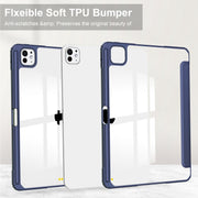 For iPad Pro 11 2024 Pure Color 3-fold Clear TPU Smart Leather Tablet Case(Dark Blue)