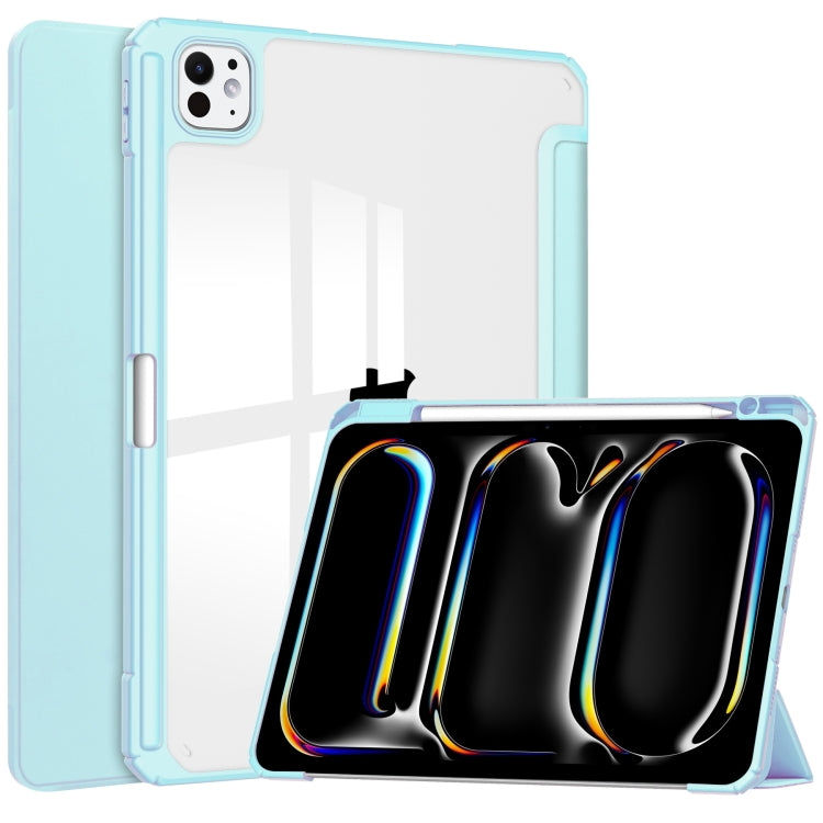 For iPad Pro 11 2024 Pure Color 3-fold Clear TPU Smart Leather Tablet Case(Sky Blue)