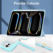 For iPad Pro 11 2024 Pure Color 3-fold Clear TPU Smart Leather Tablet Case(Sky Blue)